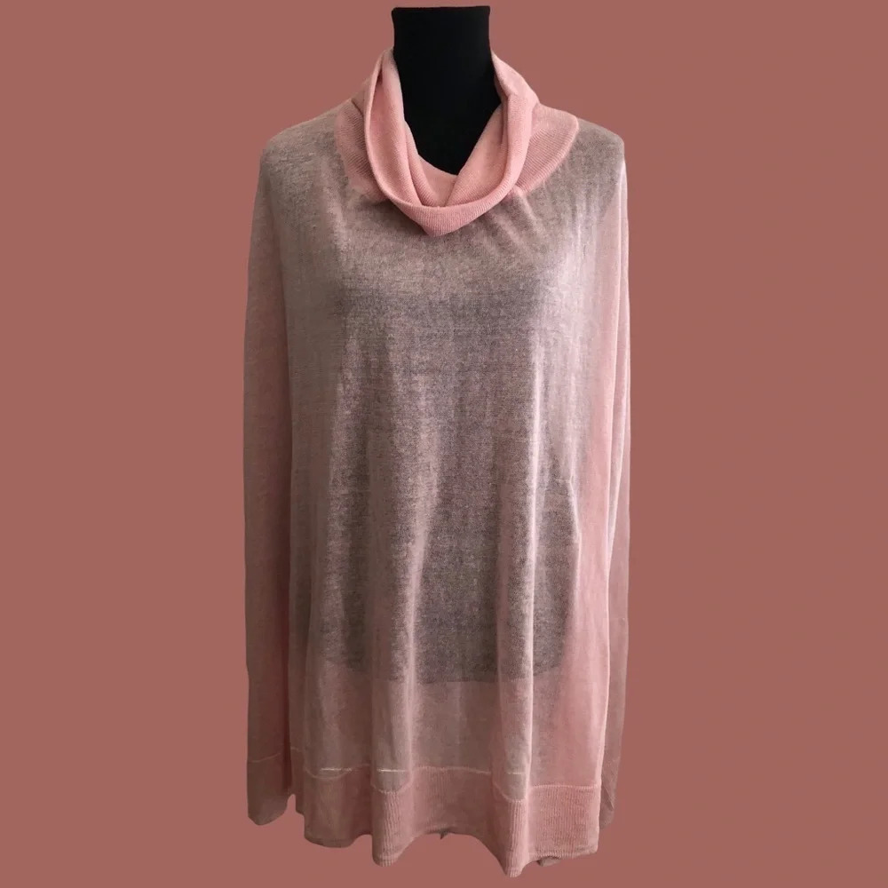 Talbots Size Large Linen Blend Cowl Neck Ruana Sweater Top Semi Sheer Sleeveless